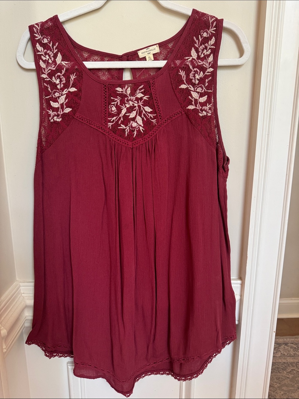 Mason & Belle Embroidered Wine Sleeveless Camisole Top